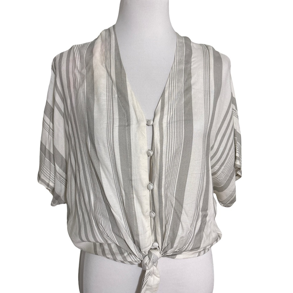 Sim & Sam Gray White Striped Button Down Blouse